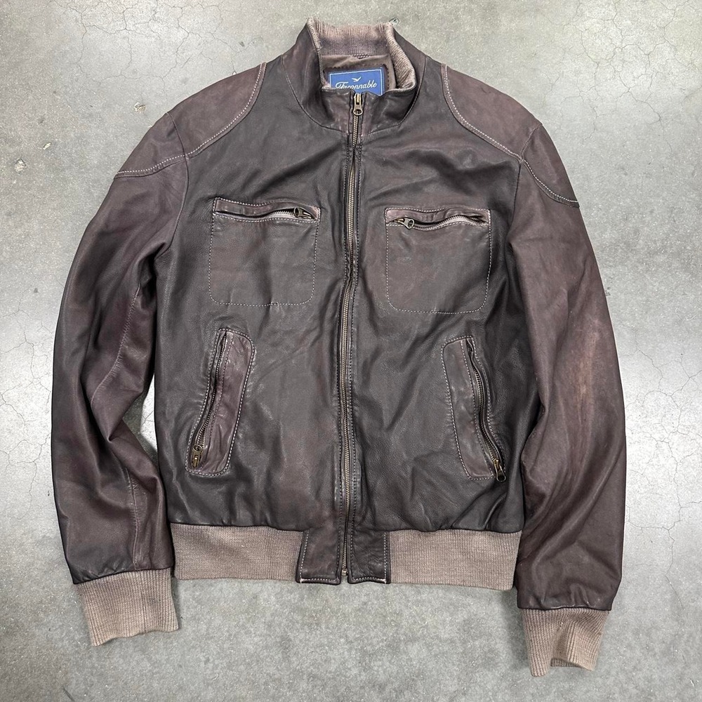 Vintage Faconnable Brown Lambskin Leather Full Zip Bomber Jacket Size Medium